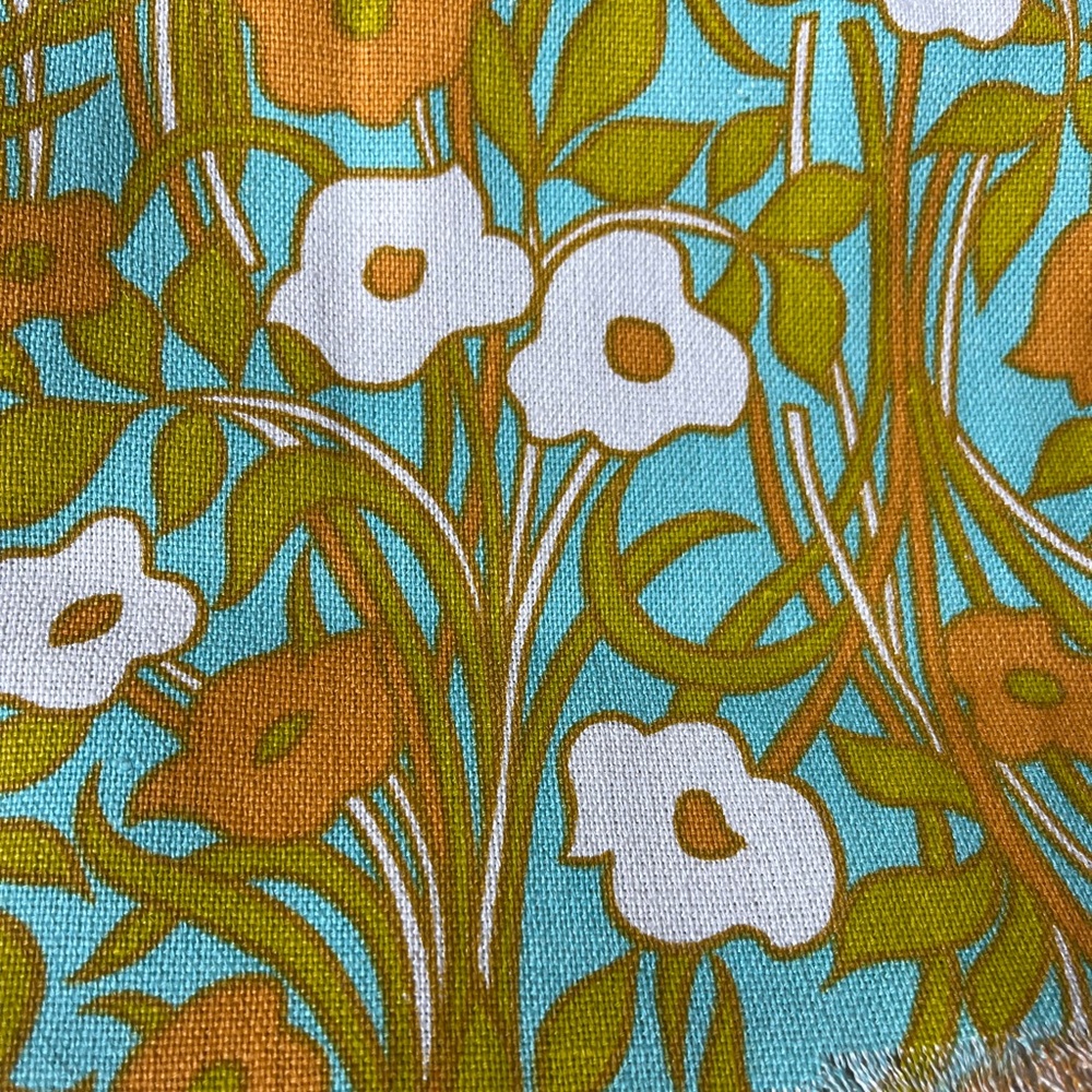 Vintage 1970’s Floral Pattern Fabric in Blue and Orange